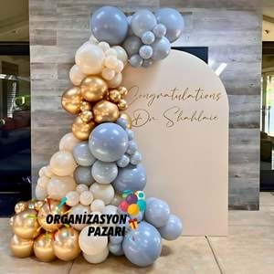 Balon Seti Fırtına Mavisi-Deniz Kumu-Krom Gold 100 Lü Balon Zinciri Seti