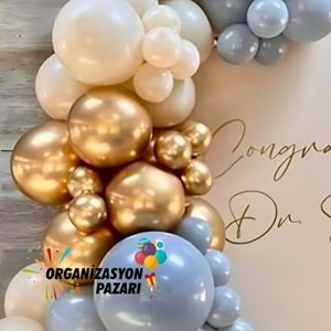 Balon Seti Fırtına Mavisi-Deniz Kumu-Krom Gold 100 Lü Balon Zinciri Seti