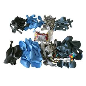 Balon Seti Fırtına Mavi-Pastel Gri-Makaron Mavi-Krom Gümüş 60 Lı Balon Zinciri Seti