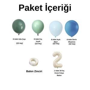 2 Yaş Doğum Günü Seti Ada Çayı-Kış Yeşili-Açık Mavi-Derin Okyanus 30 lu (Krem)