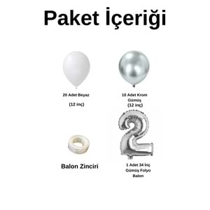 2 Yaş Doğum Günü Seti Beyaz-Krom Gümüş 30 lu (Gümüş)