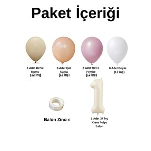 1 Yaş Doğum Günü Seti Deniz Kumu-Çöl Kumu-Rosewood-Retro Beyaz 30 lu (Krem)