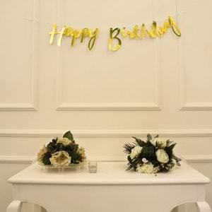 Gold Renkli Happy Birthday El Yazısı Banner