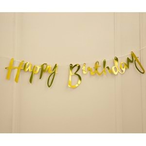 Gold Renkli Happy Birthday El Yazısı Banner