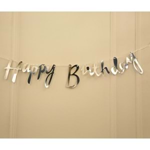 Gümüş Renkli Happy Birthday El Yazısı Banner