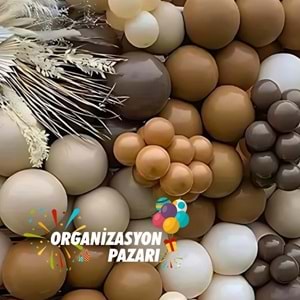 Balon Seti Çikolata Kahve-Karamel-Deniz Kumu-Beyaz 60 Lı Balon Zinciri Seti