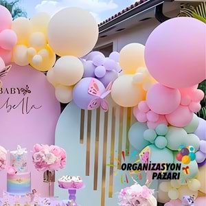 Balon Seti Makaron Yeşil-Pembe-Lila-Sarı 100 Lü Balon Zinciri Seti