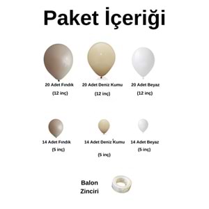 Balon Seti Fındık-Deniz Kumu-Beyaz 100 Lü Balon Zinciri Seti