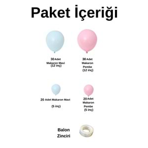 Balon Seti Makaron Pembe-Makaron Mavi 100 Lü Balon Zinciri Seti