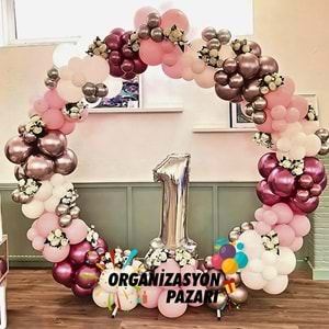 Balon Seti Krom Rose Gold-Krom Pembe-Makaron Pembe-Beyaz 60 Lı Balon Zinciri Seti