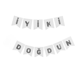 İyi Ki Doğdun Yazılı Beyaz Üzeri Gümüş Banner