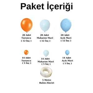 Balon Seti Açık Mavi-Turuncu-Makaron Mavi 100 lü Balon Zinciri Seti