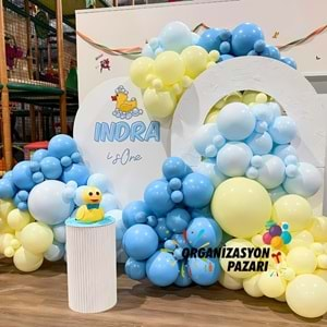 Balon Seti Açık Mavi-Makaron Mavi-Makaron Sarı 60 Lı Balon Zinciri Seti