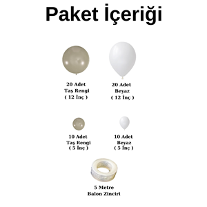 Balon Seti Taş Rengi - Beyaz 60 Lı Balon Zinciri Seti