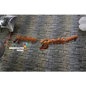 Rose Gold Renkli Metalik Happy Birthday El Yazısı Banner