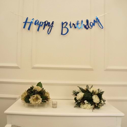 Mavi Renkli Happy Birthday El Yazısı Banner