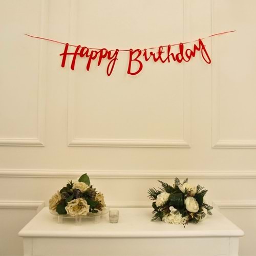 Kırmızı Simli Renkli Happy Birthday El Yazısı Banner