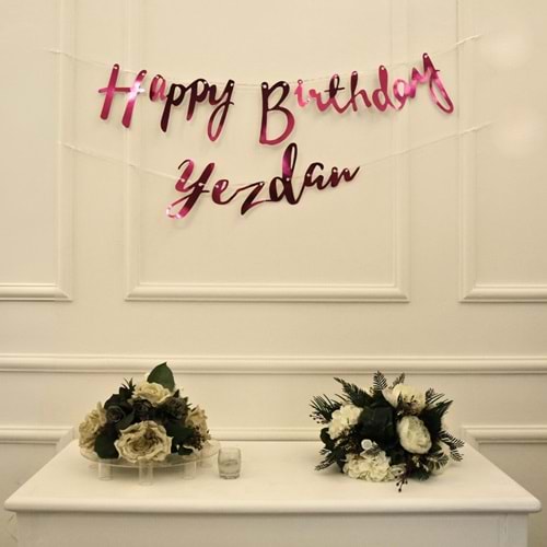 Kişiye Özel Fuşya Renkli Happy Birthday El Yazısı Banner