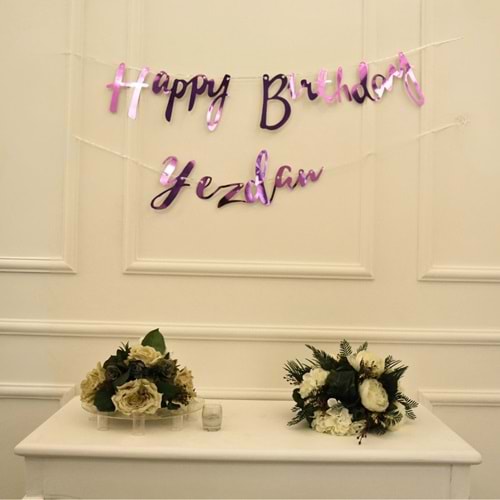 Kişiye Özel Pembe Renkli Happy Birthday El Yazısı Banner