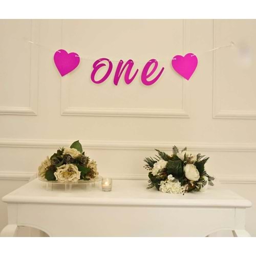 ONE Yazılı Simli Pembe Renk Banner İpli Duvar Süsü 1 Yaş Parti Süsü