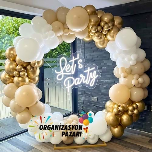 Balon Seti Krom Gold-Deniz Kumu-Beyaz 100 Lü Balon Zinciri Seti