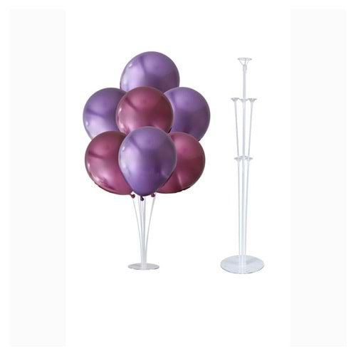 10 lu Krom Pembe-Krom Mor Balonlu Stand Set + 1 Adet Balon Standı