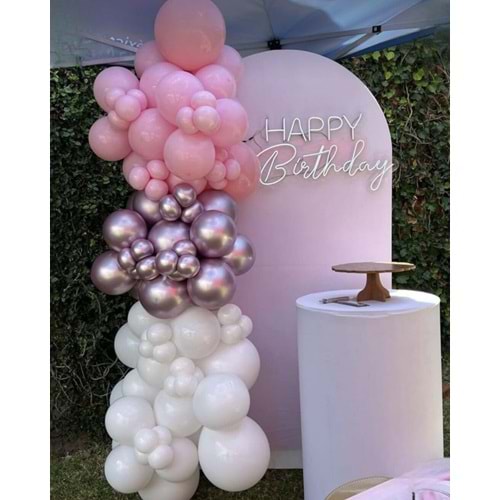 Zincir Balon Seti Krom Pembe-Pembe-Beyaz 3 Renk 60 Adet +Balon Şeridi