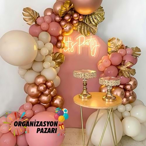 Balon Seti Rose Gold-Deniz Kumu-Rosewood 100 Lü Balon Zinciri Seti
