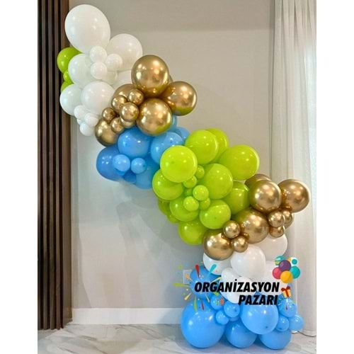 Balon Seti Beyaz-Krom Gold-Açık Mavi-Açık Yeşil 60 Lı Balon Zinciri Seti