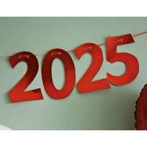 Yılbaşı Parti Süsü -HOŞGELDİN 2025- Yazılı Metalik Kırmızı Banner Duvar Süsü