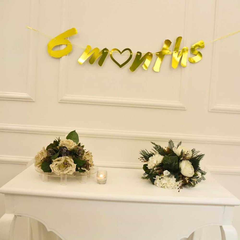 6 Months Gold Renk Banner İpli Duvar Süsü Yarım Yaş Altı Ay Parti Süsü