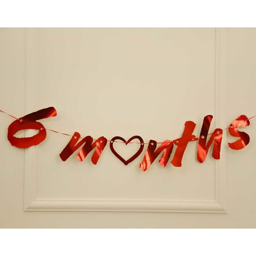6 Months Kırmızı Renk Banner İpli Duvar Süsü Yarım Yaş Altı Ay Parti Süsü