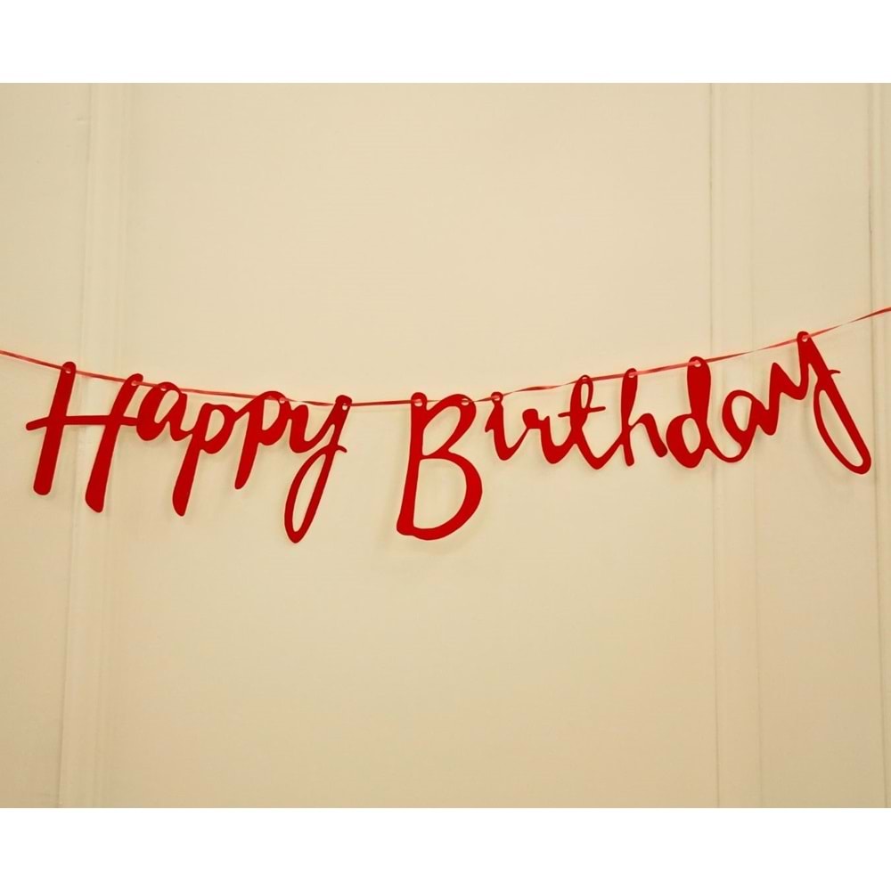 Kırmızı Simli Renkli Happy Birthday El Yazısı Banner