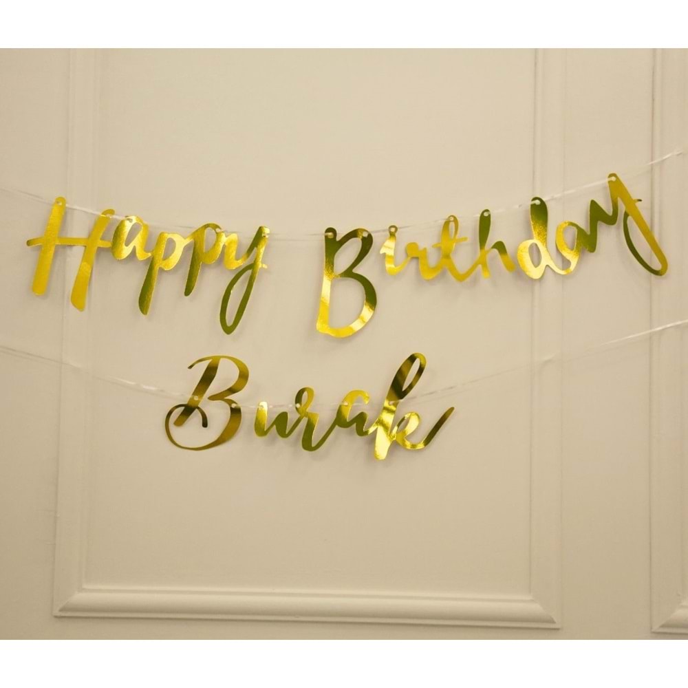 Kişiye Özel Gold Renkli Happy Birthday El Yazısı Banner