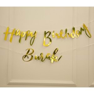 Kişiye Özel Gold Renkli Happy Birthday El Yazısı Banner