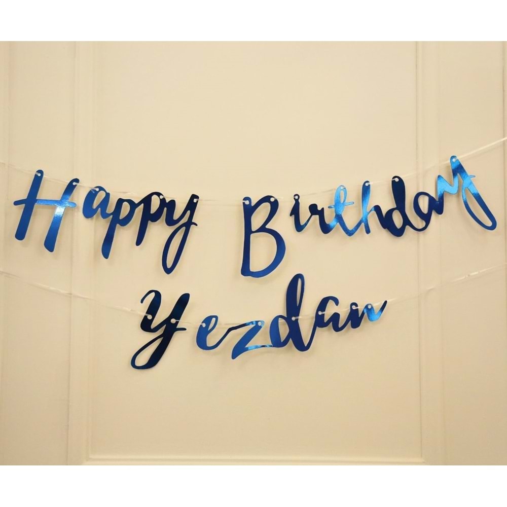 Kişiye Özel Mavi Renkli Happy Birthday El Yazısı Banner