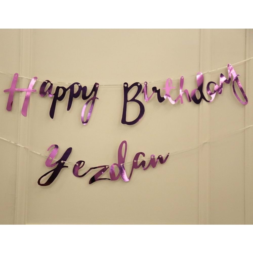 Kişiye Özel Pembe Renkli Happy Birthday El Yazısı Banner