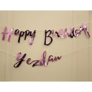 Kişiye Özel Pembe Renkli Happy Birthday El Yazısı Banner