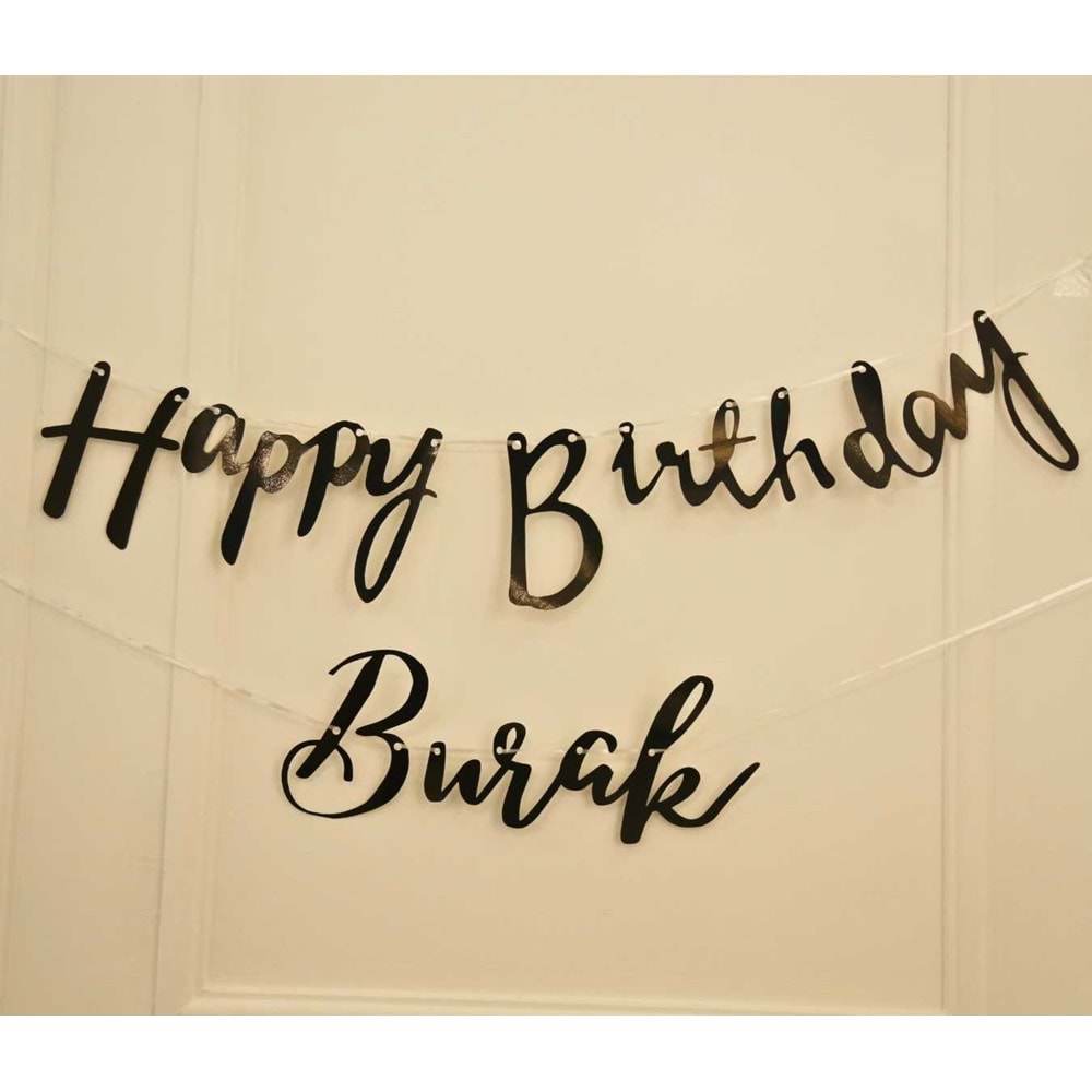 Kişiye Özel Siyah Renkli Happy Birthday El Yazısı Banner