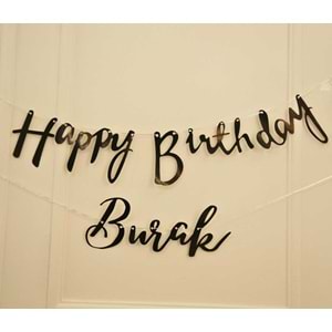 Kişiye Özel Siyah Renkli Happy Birthday El Yazısı Banner
