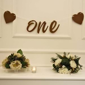ONE Yazılı Craft Renk Banner İpli Duvar Süsü 1 Yaş Parti Süsü Ve Kalpli Üçgen Flama İkili Set