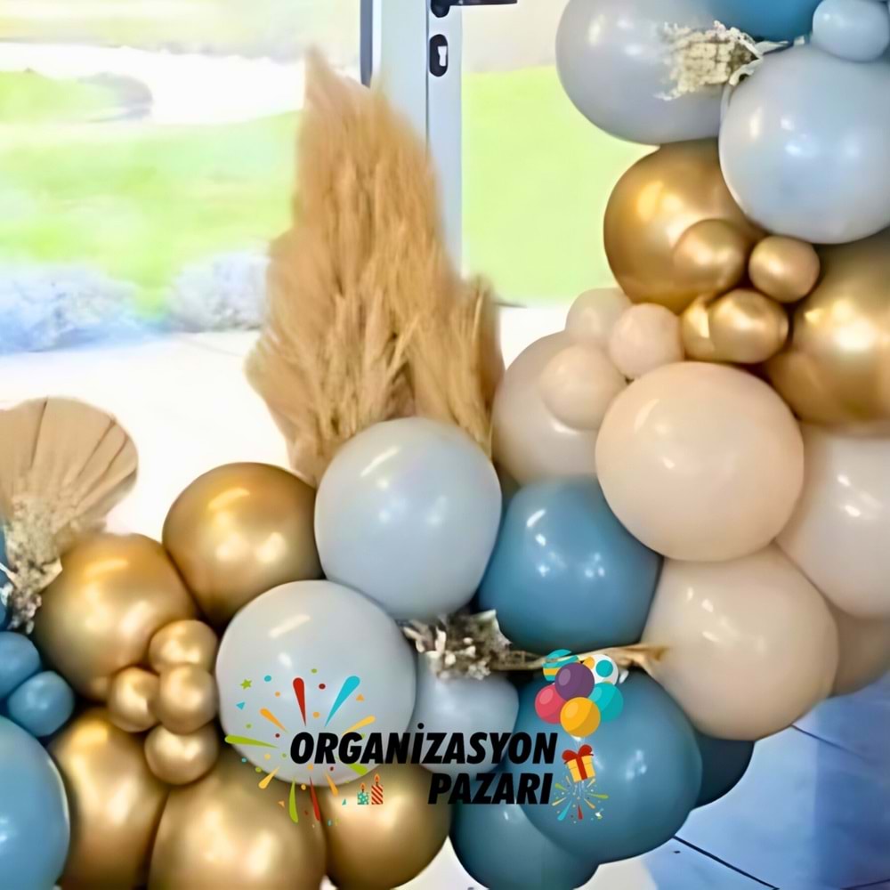 Balon Seti Krom Gold-Derin Okyanus-Fırtına Mavisi-Deniz Kumu 100 Lü Balon Zinciri Seti