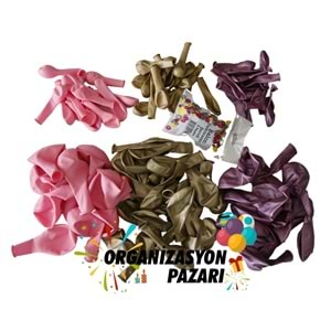 Balon Seti Krom Gold-Krom Pembe-Pastel Pembe 100 Lü Balon Zinciri Seti