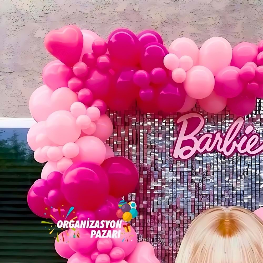 Balon Seti Pastel Fuşya-Şeker Pembe-Makaron Pembe 100 Lü Balon Zinciri Seti