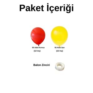 Zincir Balon Seti Sarı-Kırmızı 2 Renk 100 Adet +Balon Şeridi