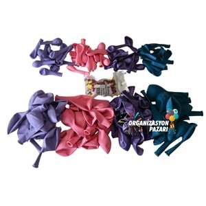 Balon Seti Pembe-Lila-Turkuaz-Krom Mor 100 Lü Balon Zinciri Seti
