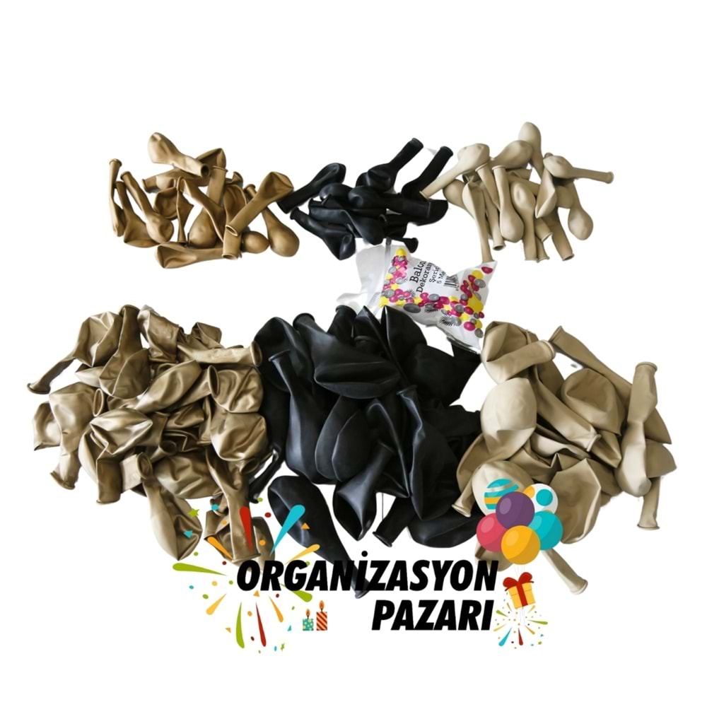 Balon Seti Siyah-Deniz Kumu-Krom Gold 100 Lü Balon Zinciri Seti