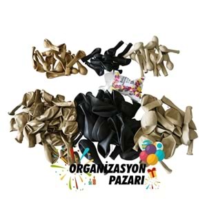 Balon Seti Siyah-Deniz Kumu-Krom Gold 100 Lü Balon Zinciri Seti