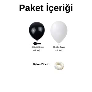 Zincir Balon Seti Siyah-Beyaz 2 Renk 60 Adet +1 Adet Balon Şeridi