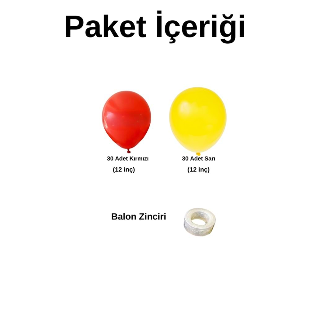 Balon Seti Sarı-Kırmızı 60 Lı Balon Zinciri Seti